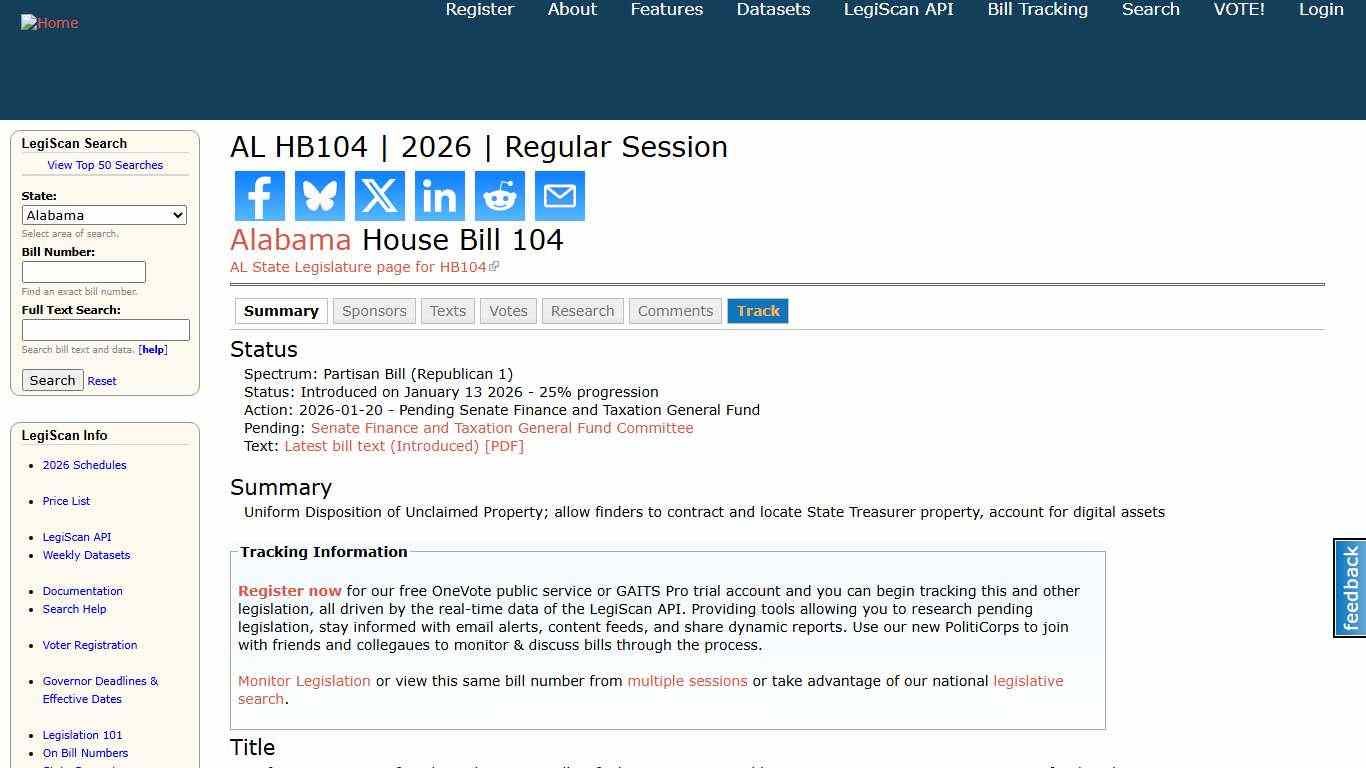 AL HB104 2026 Regular Session LegiScan